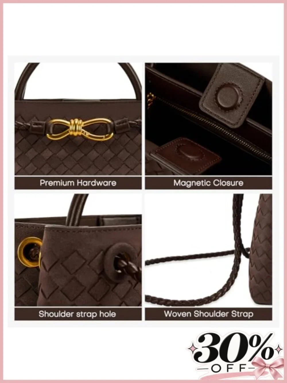 Woven PU Leather Tote Bag Top Handle Shoulder Crossbody Purse